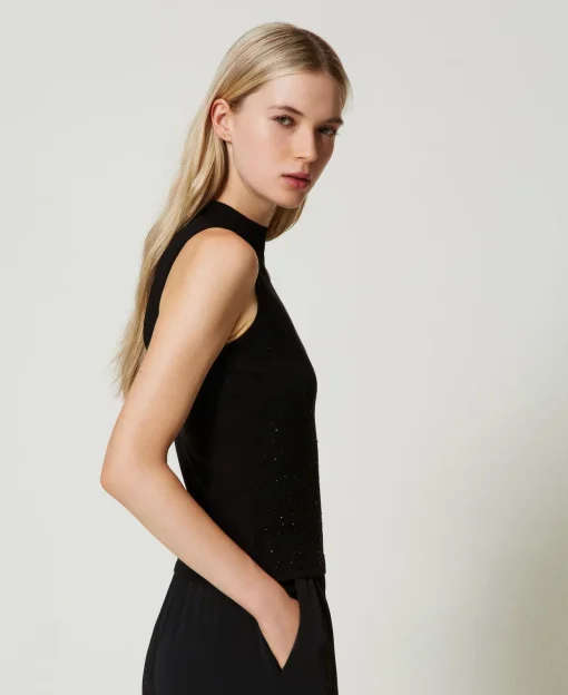 Top In Maglia Con Strass In Dégradé
