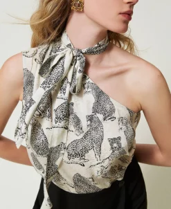 Top Monospalla Jacquard Con Stampa Giaguaro