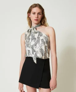 Top Monospalla Jacquard Con Stampa Giaguaro
