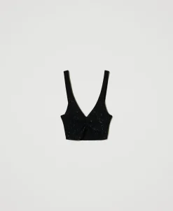 Top MYFO In Maglia Con Stampa Glitter