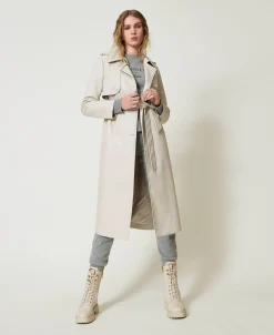 Trench Lungo Spalmato Con Cintura