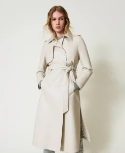 Trench Lungo Spalmato Con Cintura