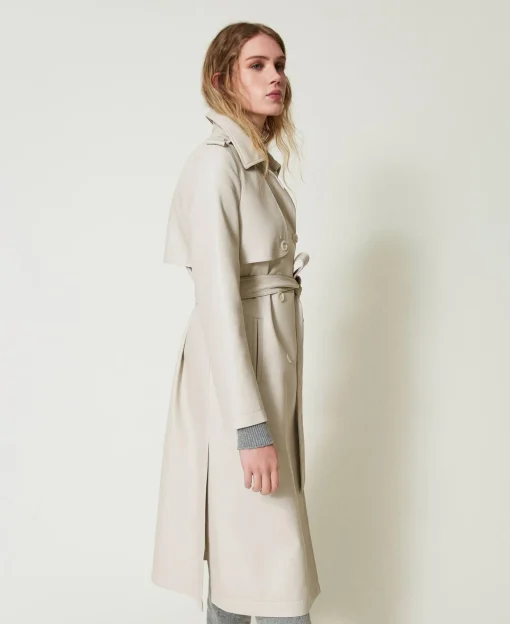 Trench Lungo Spalmato Con Cintura