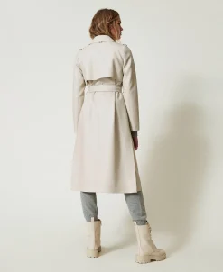Trench Lungo Spalmato Con Cintura