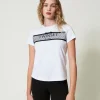 T-shirt Con Balza In Tulle E Ricamo Logo