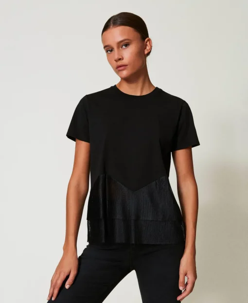 T-shirt Con Balze In Tulle