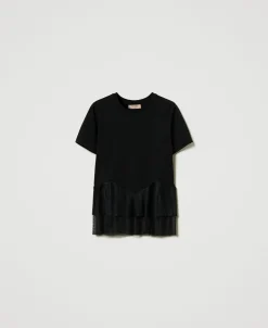 T-shirt Con Balze In Tulle