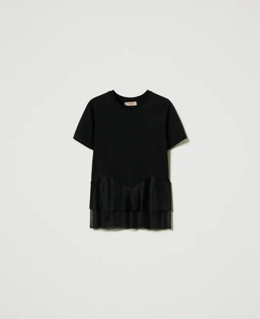 T-shirt Con Balze In Tulle