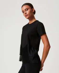 T-shirt Con Balze In Tulle