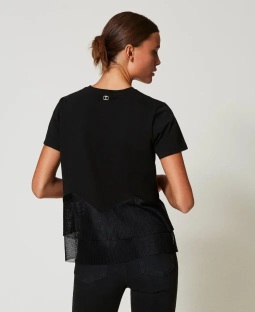 T-shirt Con Balze In Tulle