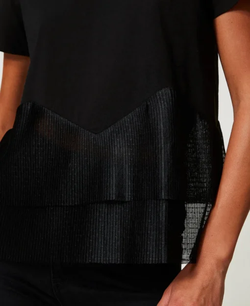 T-shirt Con Balze In Tulle
