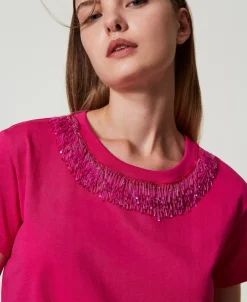 T-shirt Con Frange Ricamate
