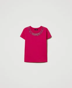 T-shirt Con Frange Ricamate