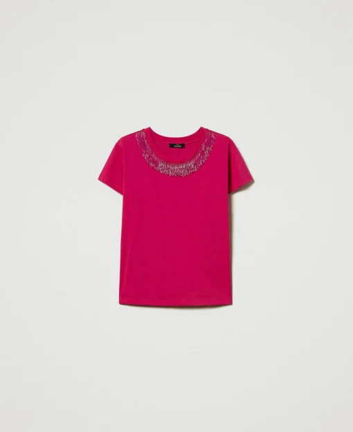 T-shirt Con Frange Ricamate