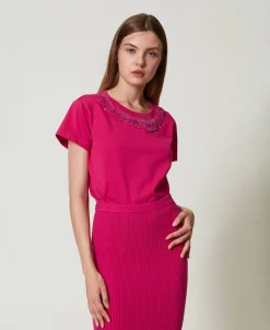 T-shirt Con Frange Ricamate