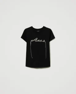 T-shirt Con Logo E Strass