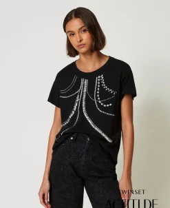 T-shirt Con Ricami E Perle