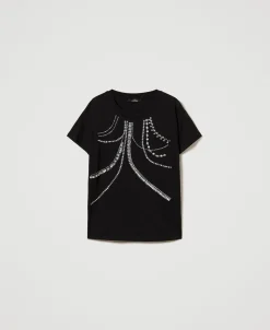 T-shirt Con Ricami E Perle
