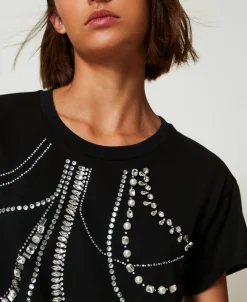 T-shirt Con Ricami E Perle