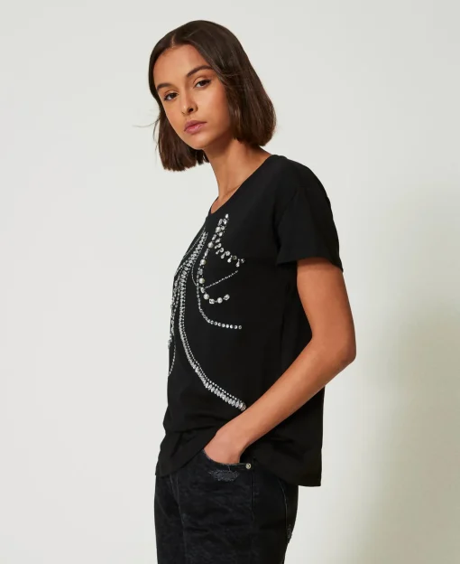 T-shirt Con Ricami E Perle