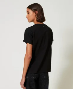 T-shirt Con Ricami E Perle