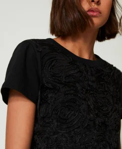T-shirt Con Ricami In Organza