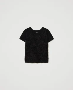 T-shirt Con Ricami In Organza