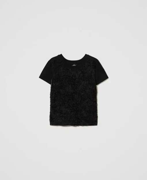 T-shirt Con Ricami In Organza
