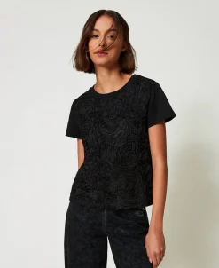 T-shirt Con Ricami In Organza