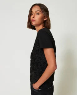 T-shirt Con Ricami In Organza