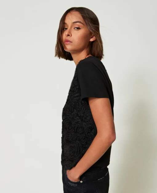 T-shirt Con Ricami In Organza