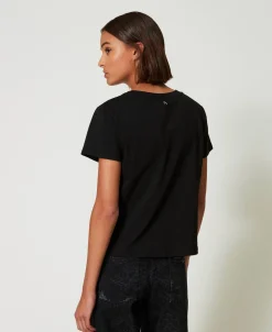 T-shirt Con Ricami In Organza