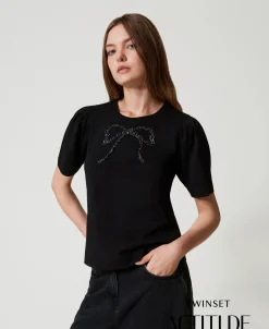 T-shirt Con Ricamo A Fiocco