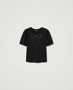 T-shirt Con Ricamo A Fiocco