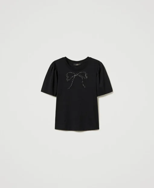T-shirt Con Ricamo A Fiocco