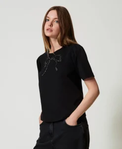 T-shirt Con Ricamo A Fiocco