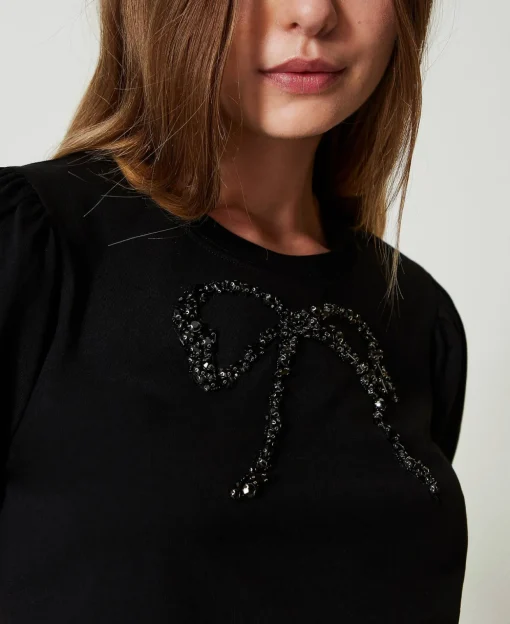 T-shirt Con Ricamo A Fiocco