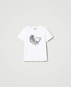 T-shirt Con Ricamo Logo E Giaguaro