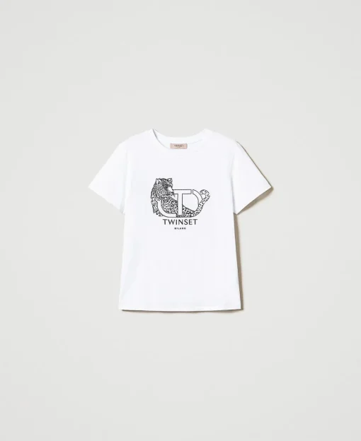 T-shirt Con Ricamo Logo E Giaguaro