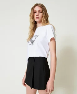T-shirt Con Ricamo Logo E Giaguaro