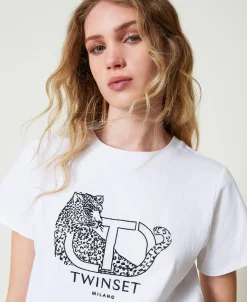 T-shirt Con Ricamo Logo E Giaguaro