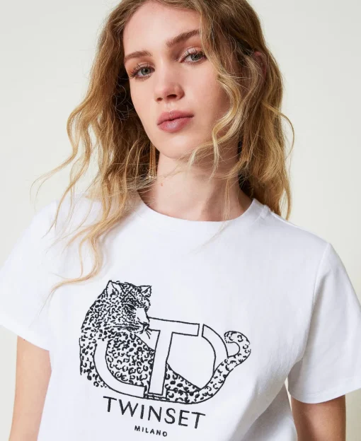 T-shirt Con Ricamo Logo E Giaguaro