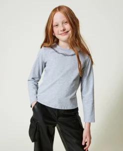 T-shirt Con Stampa Collana E Strass