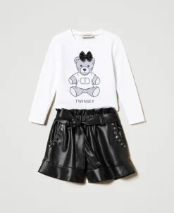 T-shirt Con Stampa E Shorts Con Volant