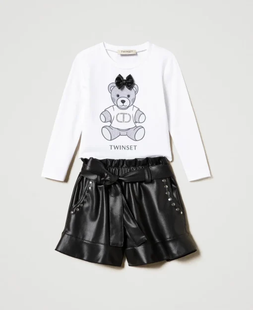 T-shirt Con Stampa E Shorts Con Volant