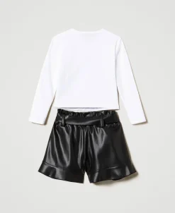 T-shirt Con Stampa E Shorts Con Volant