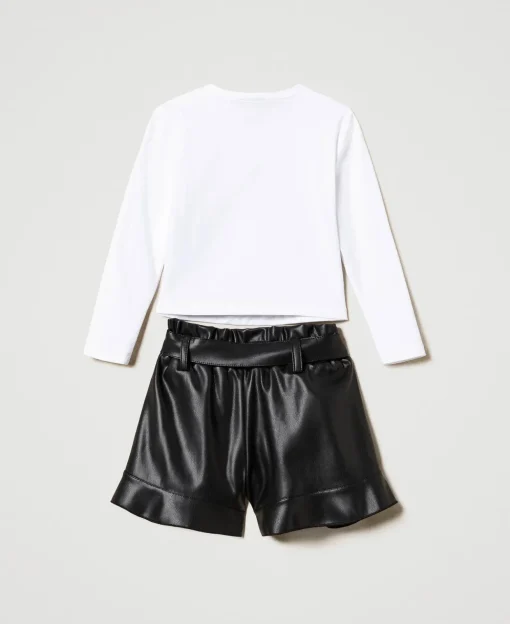 T-shirt Con Stampa E Shorts Con Volant