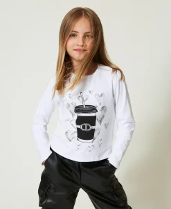 T-shirt Con Stampa E Strass
