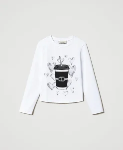 T-shirt Con Stampa E Strass