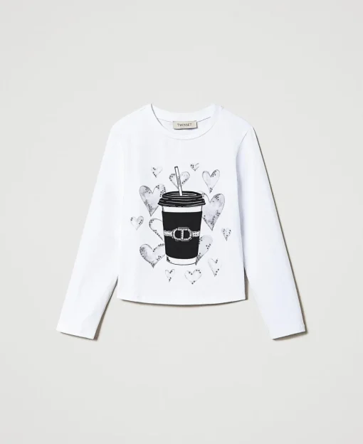 T-shirt Con Stampa E Strass